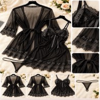 Premium Lace Robe & Nightdress Set – Luxury 3-Piece Women’s Lingerie